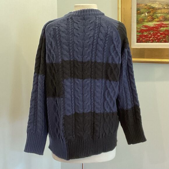 Tuckernuck Navy Black Color Block Cable Knit Sweater XS NWT Chunky Pullover - Picture 4 of 8